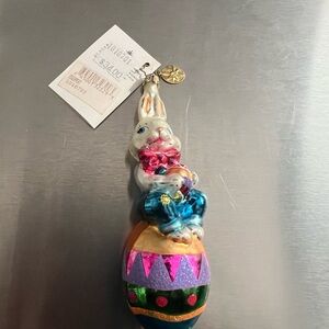New w/TagsChristopher Radko Rabbit Sitting on Easter Egg Blown Glass Ornament